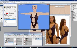 Desktop of AvPainter and Photoshop to create swimwear for Second Life