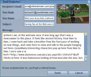 Interface of the email dialog for snapshots.